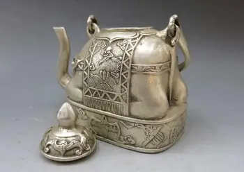 China argint, lucrate manual, sculptate bine bat ceainic frumos elefant oală Statuie 50%