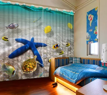 3D Cortina de Moda de Plaja steaua de mare Submarin Turtle Perdele Pentru Dormitor la comanda Orice Dimensiune 3D Perdea Perdea de Pană de curent Camera de zi