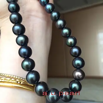 AAAAA 18 inch 9-10mm Natural REAL ROTUND TAHITIAN negru colier de perle