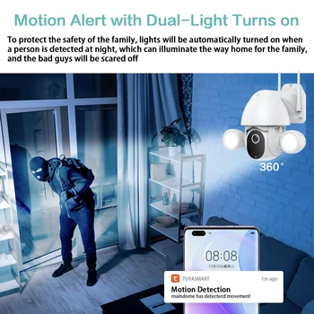 Tuya Smartlife Proiector Yardlight de Securitate Wi-Fi Camera IP 3MP Dual de Iluminare Audio bidirecțional Suport Google Home & Alexa
