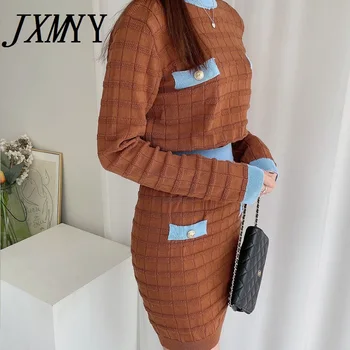 JXMYY 2021 Primăvara Și Toamna Moda Si Confortabile Tricotate Femei Nou Temperament Blând Pulover Jumătate de Costum Fusta