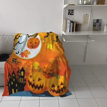 Arte Limba Flanel din Fleece Pătură pentru Halloween Bântuit Conac Dovleac Mystery Castle Lună Plină Moale Pătură Confortabilă
