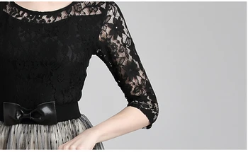 2021 Noua Moda de Primăvară Pista Black Patchwork Rochie din Dantela pentru Femei Tifon Dot Rochii Vestidos