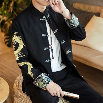 Stil chinezesc Dragon Broderie Jacheta Barbati Moda Hip Hop Streetwear Bomber Geaca pentru Bărbați Haina pentru Bărbați Haina Jacheta 5XL 2019