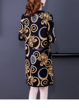 2021 Coreean Vintage Casual Midi Rochie Pulover Femei Elegante Bodycon Sus Weaters Toamna Iarna Floral Negru Strat Gros Pulovere