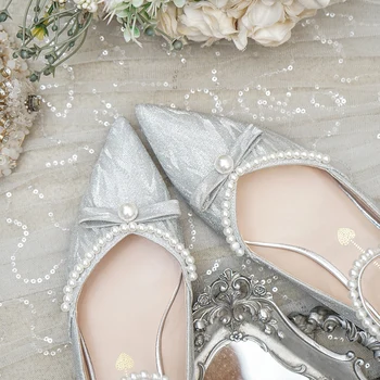 Pantofi De Nunta, Pantofi De Mireasa Vară De Sex Feminin Xiuhe Rochie De Mireasa Două Porți 2021 Noi Bowknot Argint Tocuri Inalte