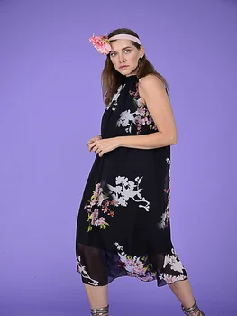 Leila Model Floral de Culoare Neagră Cravată Gâtului fără Mâneci Tesatura de Matase Aliniat de Vară Vascoza Rochie 2022 Noua Moda de Îmbrăcăminte pentru Femei