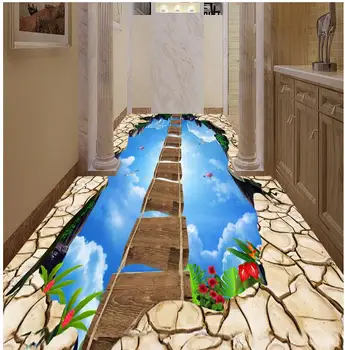 Podea 3d pictura tapet Pasarelă Showroom Cer Suspendarea Pod de Lemn de Podea 3D din pvc, auto-adeziv tapet