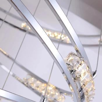 Modern Inel de Cristal Candelabru pentru Scara Mare Lux Camera de zi Led-uri de iluminat Timp Chrome Hol Vila Lampă de Agățat Lus