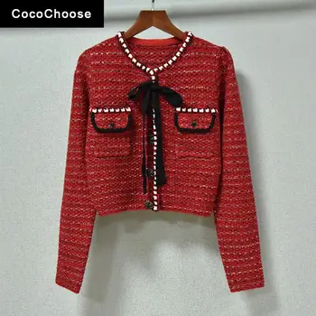 2022 Iarna Pulover Femei Fete Designer Red Cardigane Tricotate Cu Fusta a-line Mini Costum Slim Drăguț Set de Două Piese