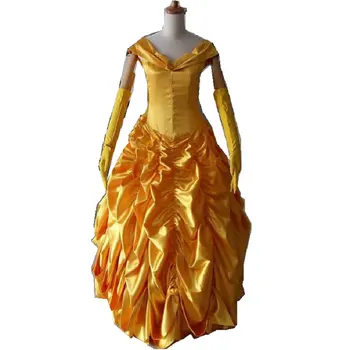 Frumoasa si ia Belle Printesa Rochie de culoare Galbenă cu Mănuși de Cosplay Costum de Halloween