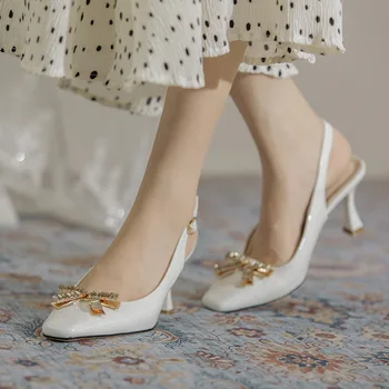Dulce Feng Stras Arc Sandale Baotou Spate Gol Moda de Vara Nou Stil de 7,5 cm franceză Temperament Tocuri inalte Femei