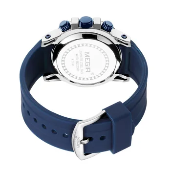MEGIR Albastru Curea Silicon Cuarț Cronograf Ceasuri Barbati Brand de Lux Ceas Barbati Sport impermeabil Ceas Relogio Masculino