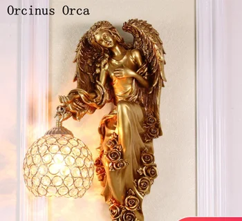 Retro europene Înger lampă de perete camera de zi perete de fundal coridor American Creative Înger de Aur de Cristal lampă de perete