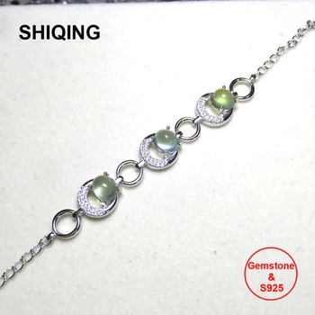SHIQING Boutique natura Prehnite 7*7mm 925 sterling silver half moon verde piatră prețioasă brățară de argint pentru ea