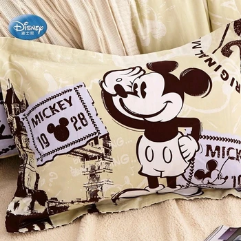Mickey Mouse 3D de Imprimare Set de lenjerie de Pat Crem și Maro lenjeria de pat din Bumbac pentru Copii Adult Decor Dormitor Carpetă Acopere Stabilit nu Qulit