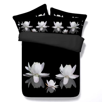 Alb și negru set lenjerie de pat 3D florale de crin de apă carpetă acopere lenjeria de pat twin queen super king-size dublu, lenjerie de pat cuvertura de pat pilota