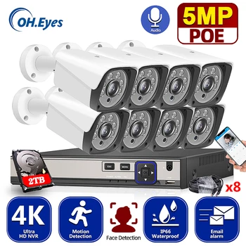 8CH 4K Ultra HD POE de Rețea Sistem de supraveghere Video de 8MP H. 265+ NVR Cu 8pcs Audio 5MP Intemperii IP Camera de Securitate CCTV Kit