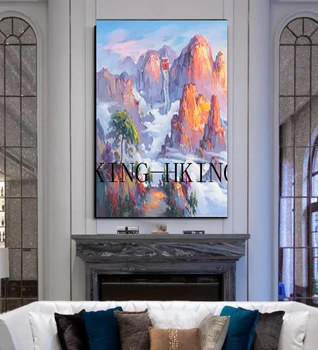 Pictura moderna cu mâna munte răsărit perete pictură în ulei în camera de zi de decorare și artă munte sun acasă și hotel