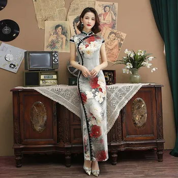 Vintage Stil Chinezesc Femei Satin Cheongsam Dulce Imprimare Timp Qipao Slim Mireasa Banchet De Nuntă Direct Chineză Rochie Rochie