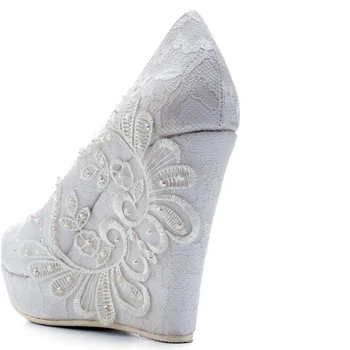 ANMAIRON Pantofi Sexy Femeie de Bază Rotund Toe Slip-On de Nunta pentru Femei Pantofi de Lux Pene de Pantofi cu Toc de Flori de Dantela Femei Pompe