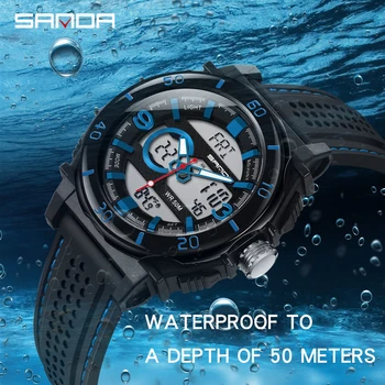 SANDA Moda Sport Ceas Barbati Ceas Deșteptător 50M rezistent la apa Bărbați Ceasuri de Afișare a Temperaturii Ceas Digital Relogio Masculino 760