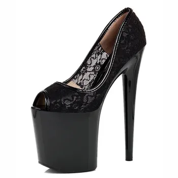 20cm peep toe pompe de femei negru dantelă de moda de 8 inch Pantofi cu Toc Platforma Sexy punk Dansatoare Exotică pantofi