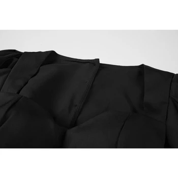 Hepburn Stil Mic Negru Rochie Femei De Vară 2021 Nou Gol-Design Spate Arc Piața Collar Manșon De Puf Temperament Rochii Lady