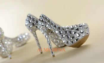 Complet Stras Nunta Mireasa Cristal Pompe Rotund Toe Stilet Platforma Tocuri foarte inalte, de Primavara Femei Sexy Pantofi Eleganti