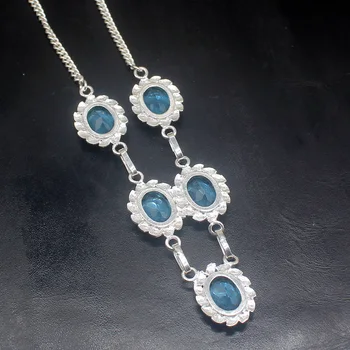 Gemstonefactory Bijuterii de Mare de Promovare Unic Argint 925 Naturale Uimitoare Topaz London Blue Femei Lanț Colier 48cm 202101461