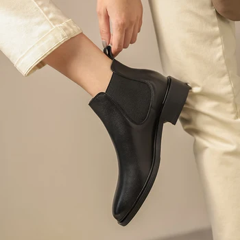 Femei din piele elastic slip-on apartamente chelsea cizme rotund toe toamnă moale confortabil scurt botine pantofi casual femei