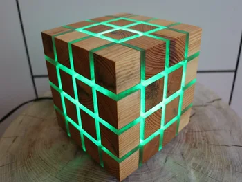 Realizate manual cub de lemn în formă de rășină epoxidică lampa de noapte cu led-uri rgb lampa cu telecomanda SunartWoodworks