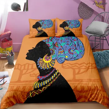 Elegant Negru African Femei de Imprimare Capac Plapuma Arta Afro Fata Negru Set de lenjerie de Pat 2/3pcs Single Double Queen Carpetă Acopere cu Perna