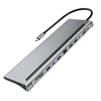 Rapid USB de Tip C Hub Pentru Dual 4k HDMI compatibil USB3.0 USB2.0 Pd Încărcare VGA Audio Jack RJ45 3.5 mm Cu Adaptor