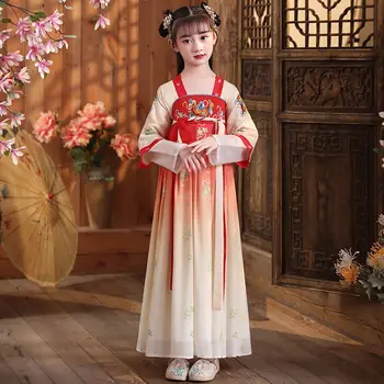 Antic Chinez Costum Tradițional Hanfu Copii Vara Noi Drăguț Broderie Fata Fairy Rochii de Petrecere Etapa Rochie de zi cu zi hanfu