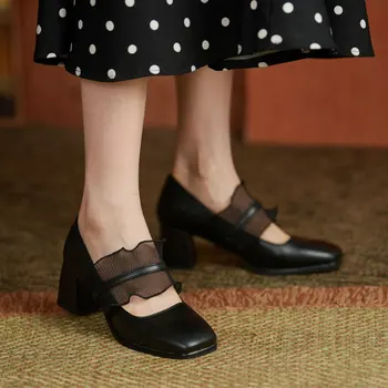 Noi Femeile Pompe MaryJanes pantofi cu Tocuri Groase Indesata deget de la picior Pătrat Fașă de mătase solid Casual, Petrecere de moda elegant de Dimensiuni Mari 33-43 37