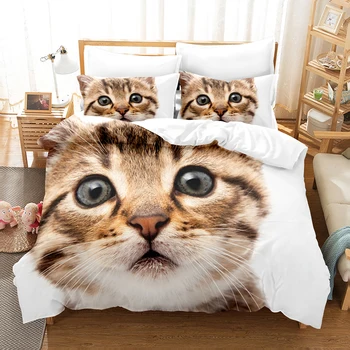Animale de companie pisica drăguț desen animat 3D de imprimare digitală 2/3pc capac plapuma fata de perna pat dublu set foaie, acoperi plapuma lenjerie de pat