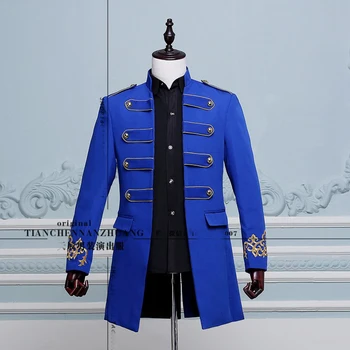 Livrare gratuita mens royal albastru/alb/negru broderie medievală jacheta tuxedo/performanță etapă, aceasta este doar geaca.