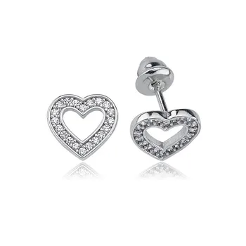 Valori Bijuterii Mini Inima, Zirconia Albe De Piatră Prețioasă, Placat Cu Rodiu, Argint Cercei