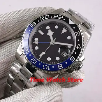 Bliger 40mm Miyotaa 8215 automatic ceas bărbați impermeabil sticlă de safir cadran negru curea Luminos albastru Bezel Ceramica