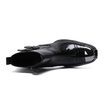 Britanic Catarama Bărbați Formale Cizme Glezna Cu Fermoar Metalic Deget De La Picior Pătrat De Partid Cizme Din Piele De Moda De Afaceri Ghete Pantofi De Sex Masculin Negru