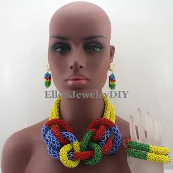 Indian nigerian nunta Mireasa margele Colier Set Cravată Colier african margele Bijuterii set Pentru Femei Galben set Colier W13041