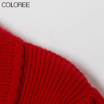 Roșu Crăciun Pulover Femei 2021 Toamna Iarna Casual Elegant Felinar Cu Maneci Tricotate Trage Femme Cald Streetwear