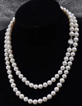 120cm lungime 9mm alb de apă dulce colier de perle transport gratuit