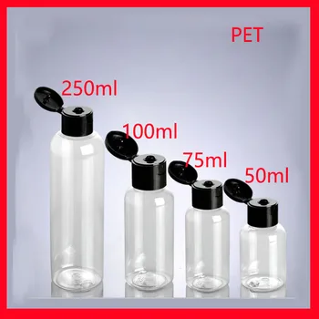 50/75/100/250ML Clar PET sticla de plastic goale w negru flip capac machiaj container cosmetice de îngrijire a pielii Sticle Returnabile