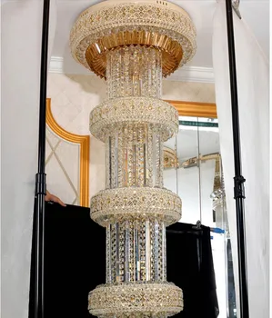 Moderne, de Culoare Aurie D600mm H2000mm LED-uri de Mare Candelabru din Cristal de Lux K9Crystal Pentru Hotel Hol Dublu Podea de Cristal E14*30 De Lampa