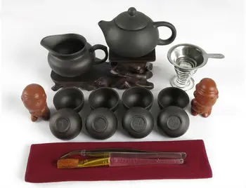 Total 17 buc Kung Fu Set de Ceai 150ml Ceainic + Filtru + 8 Pahare din Ceramică adevărată Drinkware Yixing Ceai Oală de Lut Violet Dehua Teaset