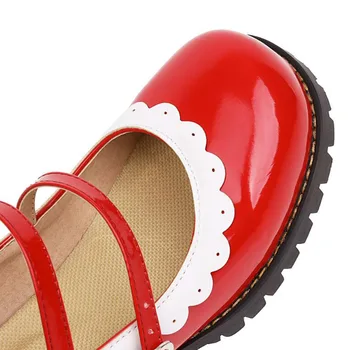 Plus Dimensiune Femei Pompe Dublu Cataramă Dantela Mary Jane 34-46 de zi cu Zi Lolita Pantofi pantofi de Club Rotund Deget de la picior Toc Gros Pantofi de Brand Femeie