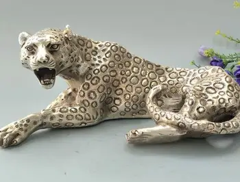 Antic Vechi MingDynasty Leopardul de argint statuie ,Rafinat, sculptură,meșteșuguri de mână,cel mai bun de colectare&podoabă,transport gratuit