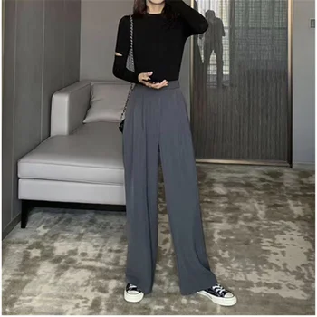 NOI 2021 Retro Culoare Solidă Sălbatice Direct Pantaloni Largi Picior de sex Feminin de Primăvară Noua Moda coreeană Talie Mare Casual Pantaloni Lungi